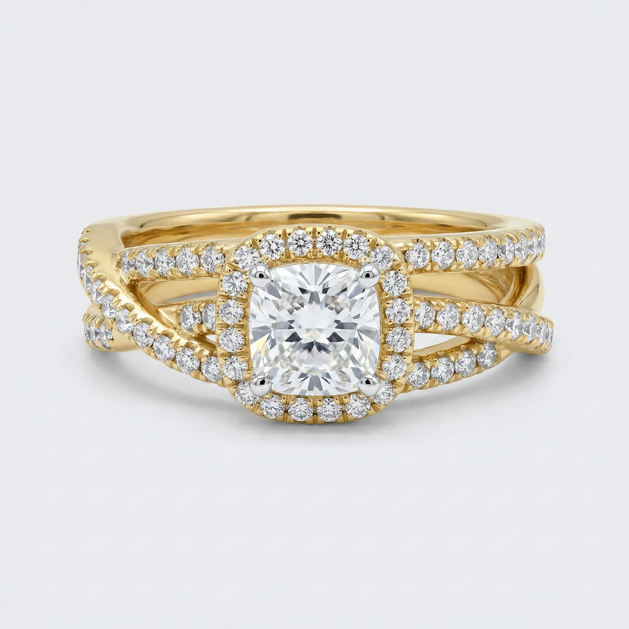 Triple Row Square Halo Lab Grown Diamond Ring