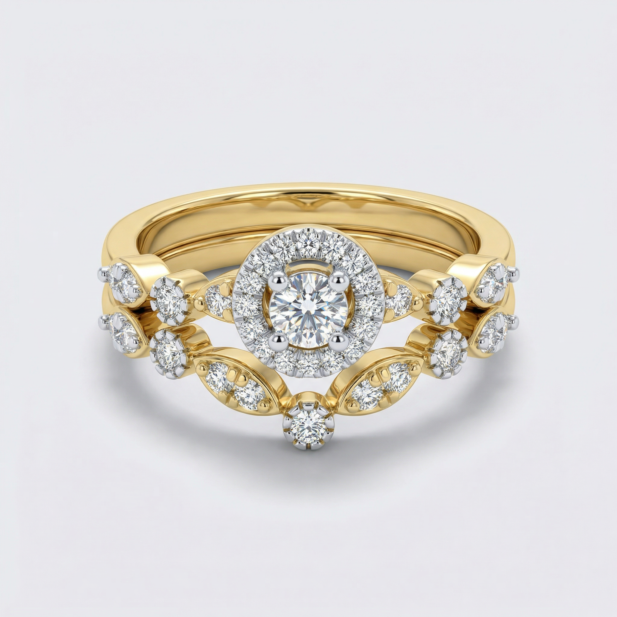 Vintage Floral Accent Halo Lab Grown Diamond Ring