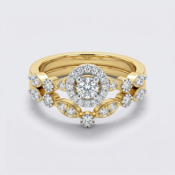 Vintage Floral Accent Halo Lab Grown Diamond Ring