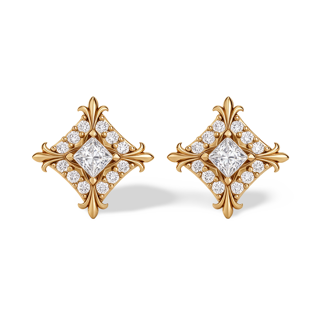 Rhombus Princess Lab-Grown Diamond Stud Earrings
