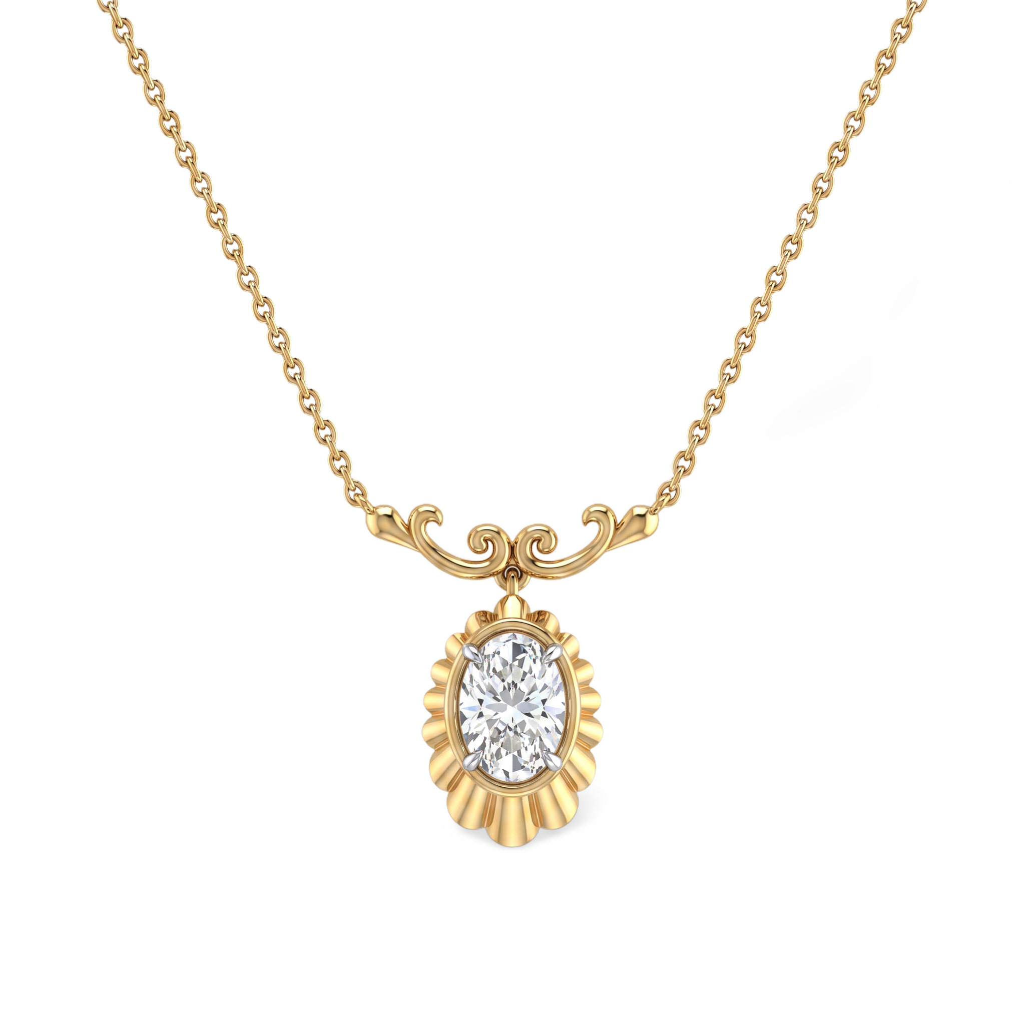 Fluted Edge Oval Lab Grown Diamond Pendant