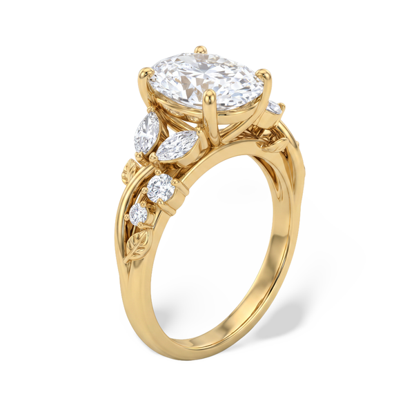 Subtle Leaf Accent Oval Lab Grown Diamond
