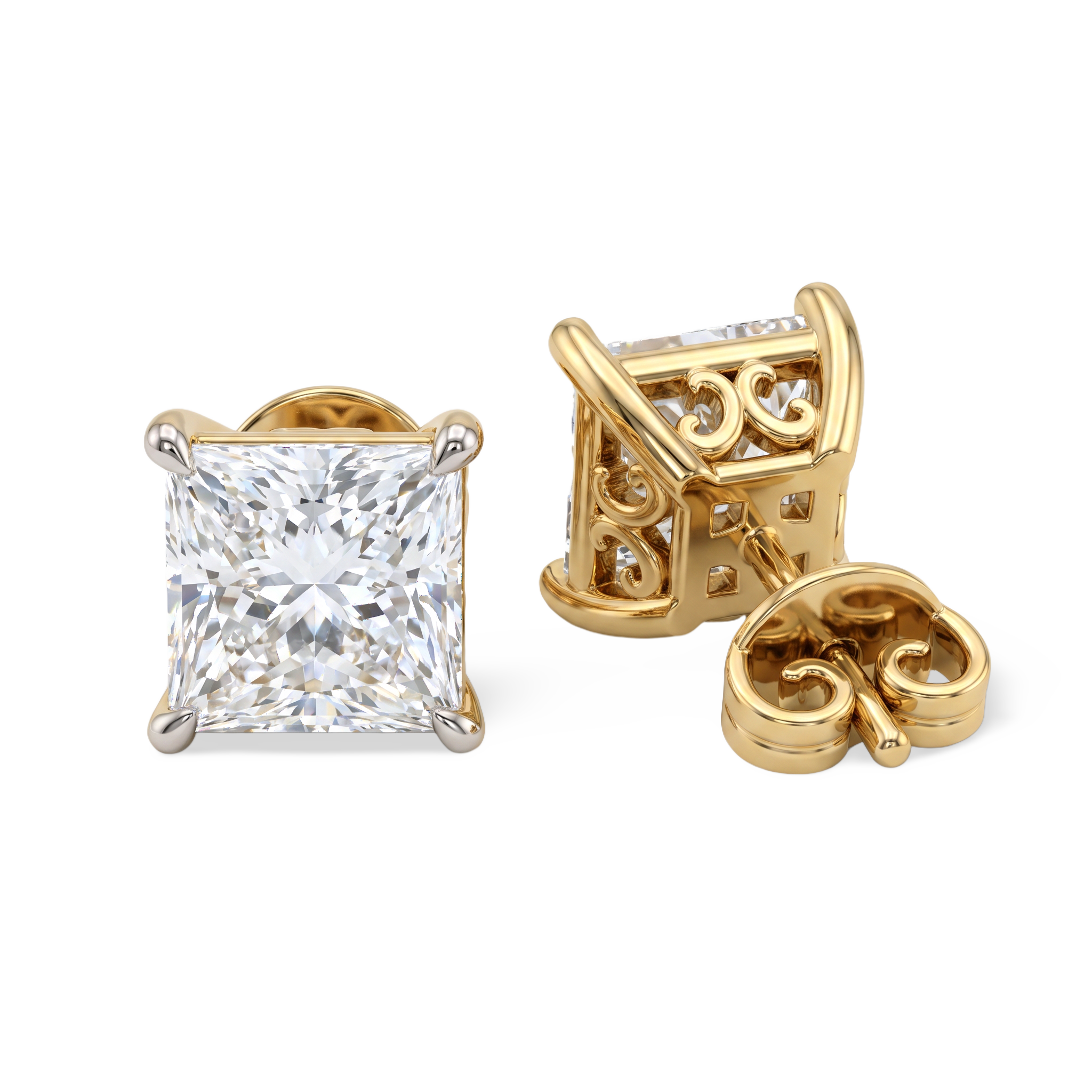 Princess Cut Lattice Diamond Stud