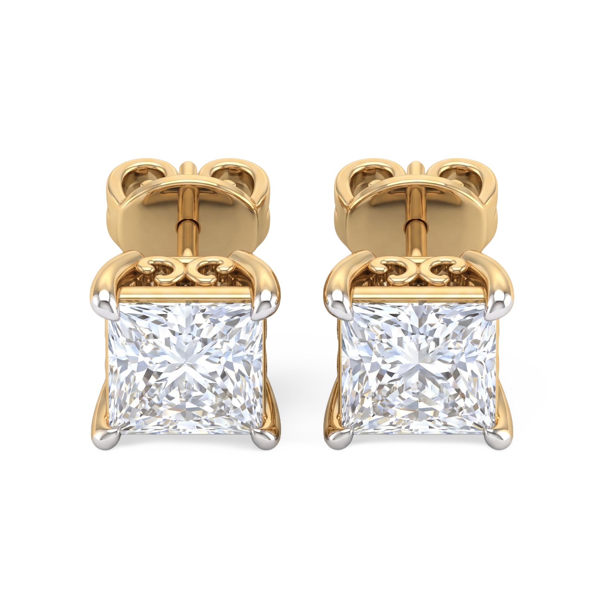 Princess Cut Lattice Diamond Stud