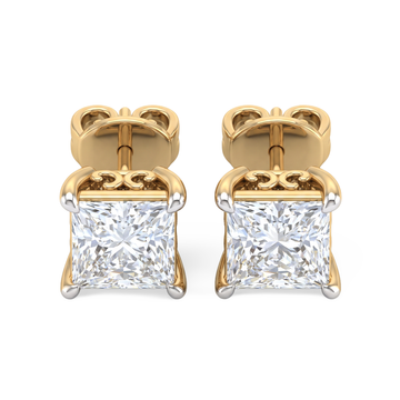 Princess Cut Lattice Diamond Stud