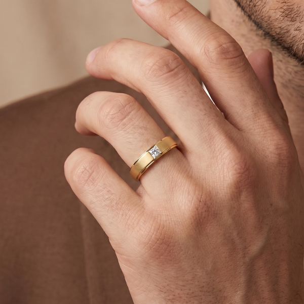 Princess Cut Matte Men's Lab Grown Diamond Ring