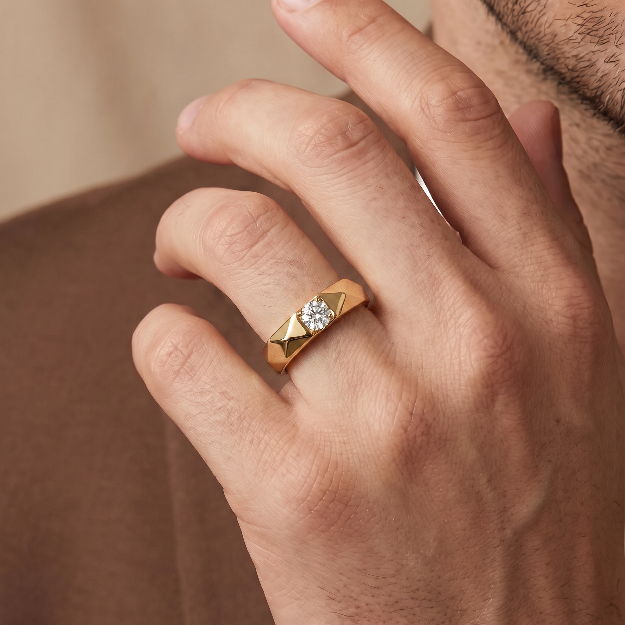 Faceted Band Round Solitaire Lab Grown Diamond Ring