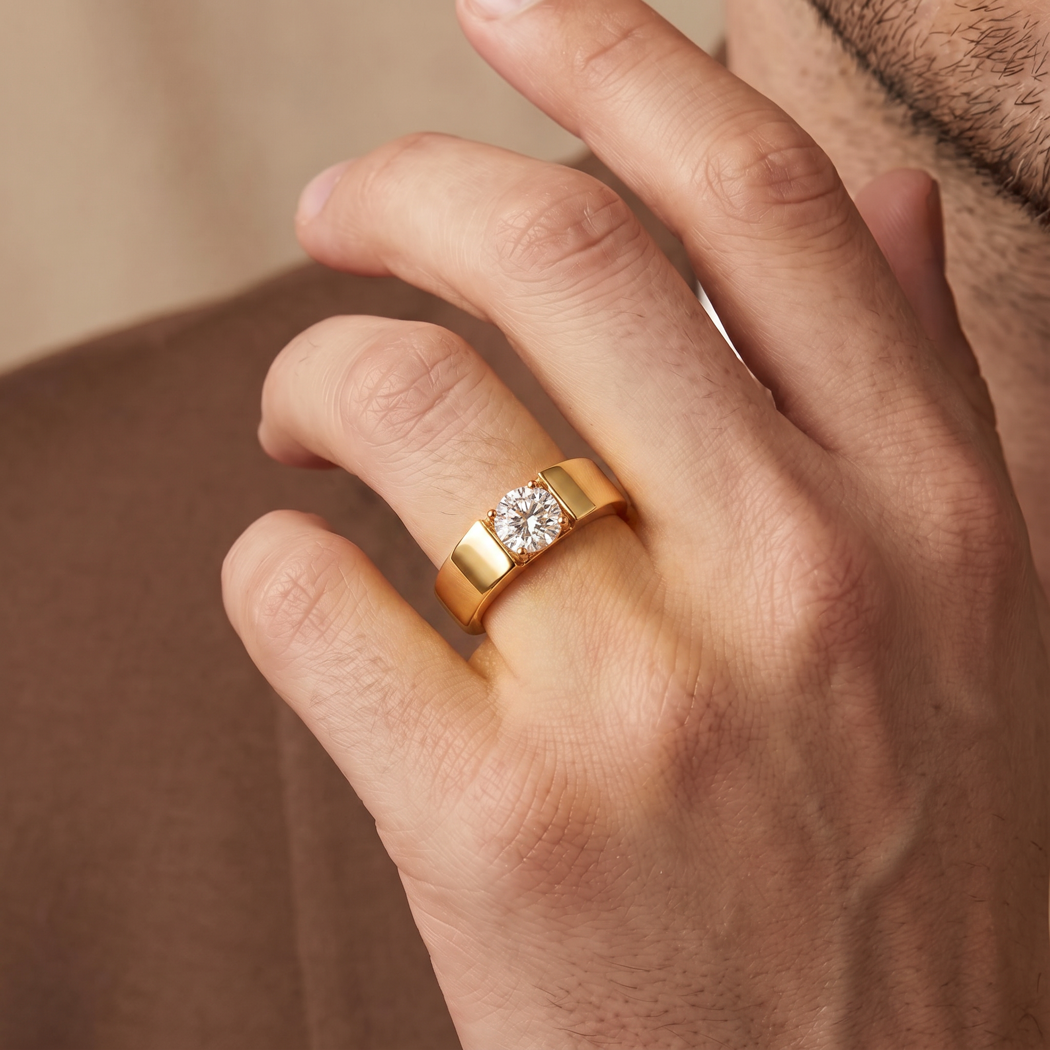 Men's Matte Round Lab Grown Diamond Ring