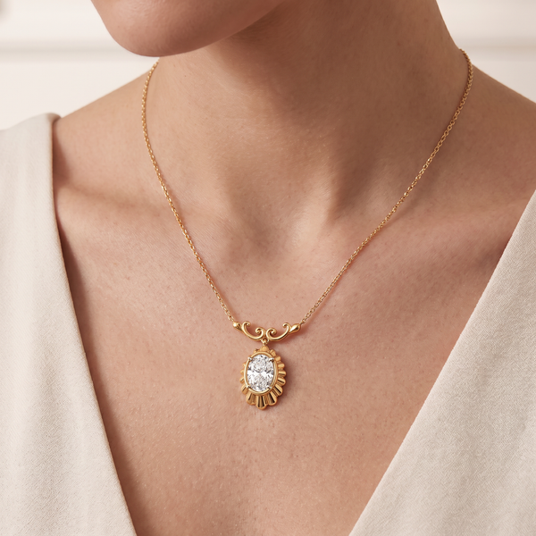 Fluted Edge Oval Lab Grown Diamond Pendant