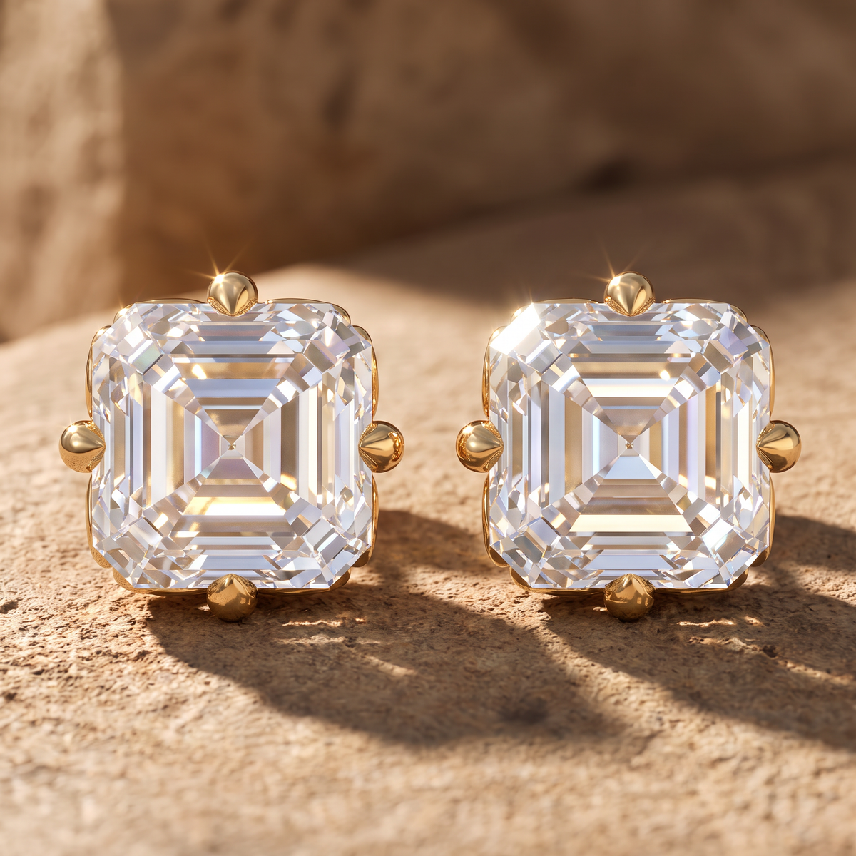 Asscher Cut Scroll Solitaire Studs