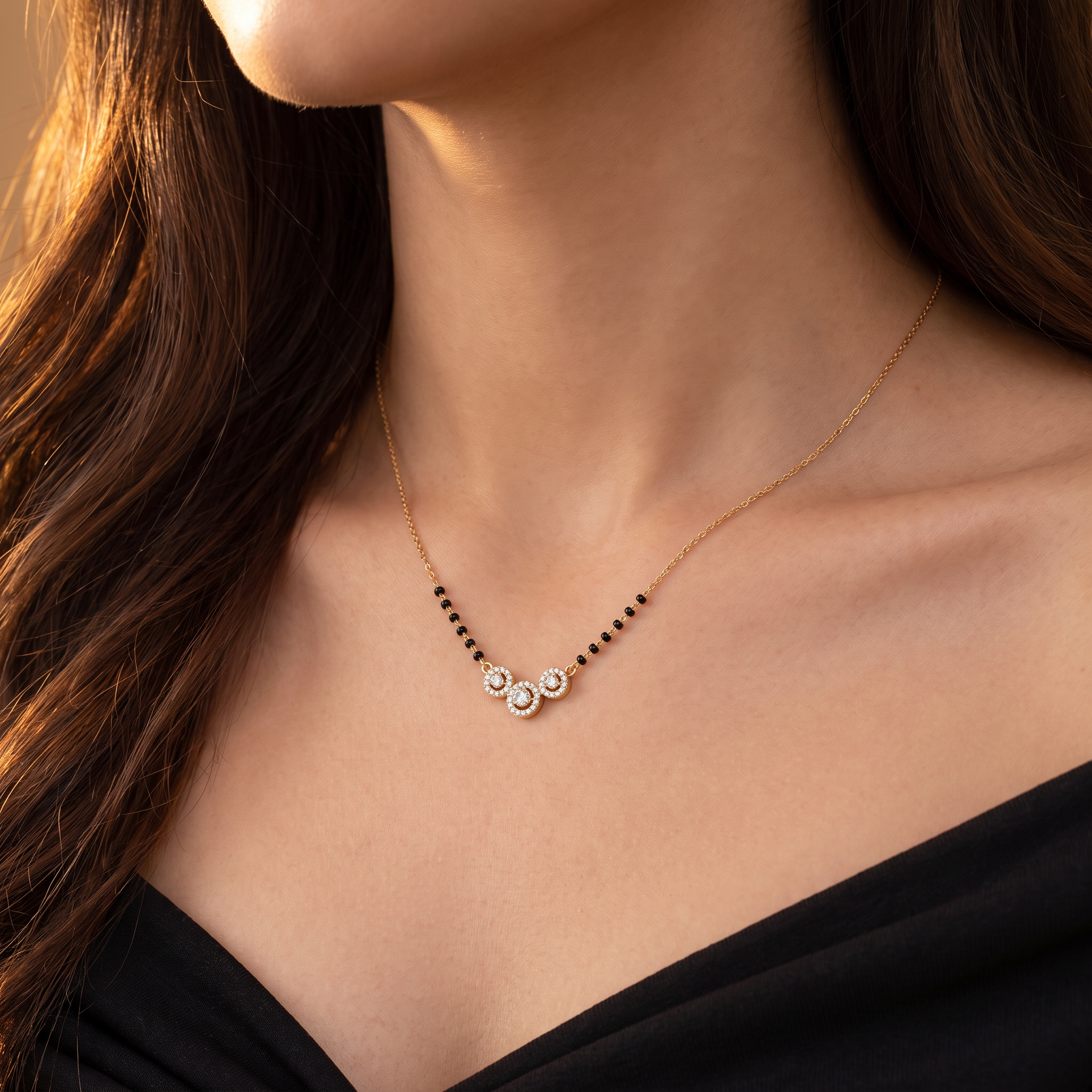 3 Solitaire with Halo Mangalsutra