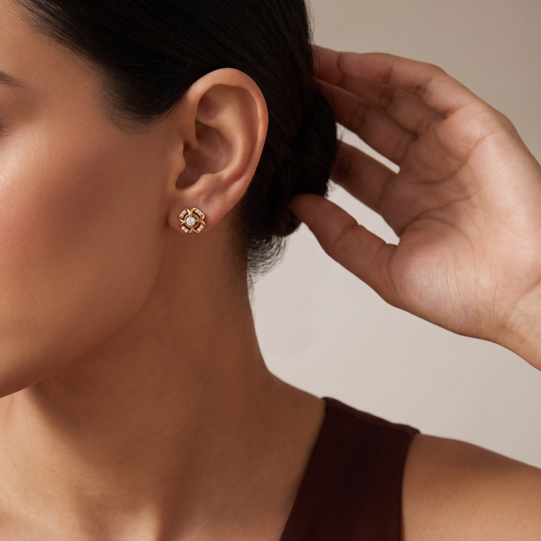 Vibrant Round Clover Lab Grown Diamond Stud Earrings
