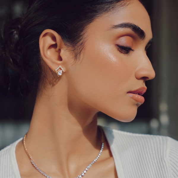 Celestial Geometric Pear Lab Grown Diamond Stud Earrings