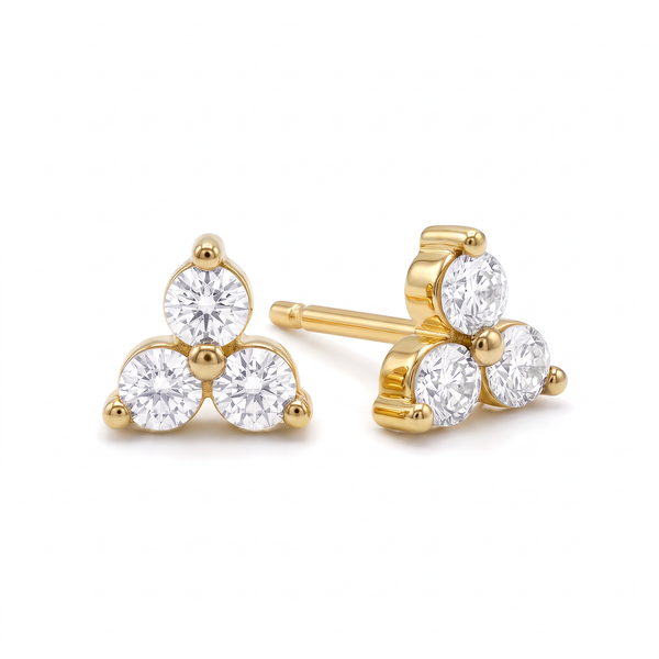 Three Stone Triad Round Lab Grown Diamond Studs