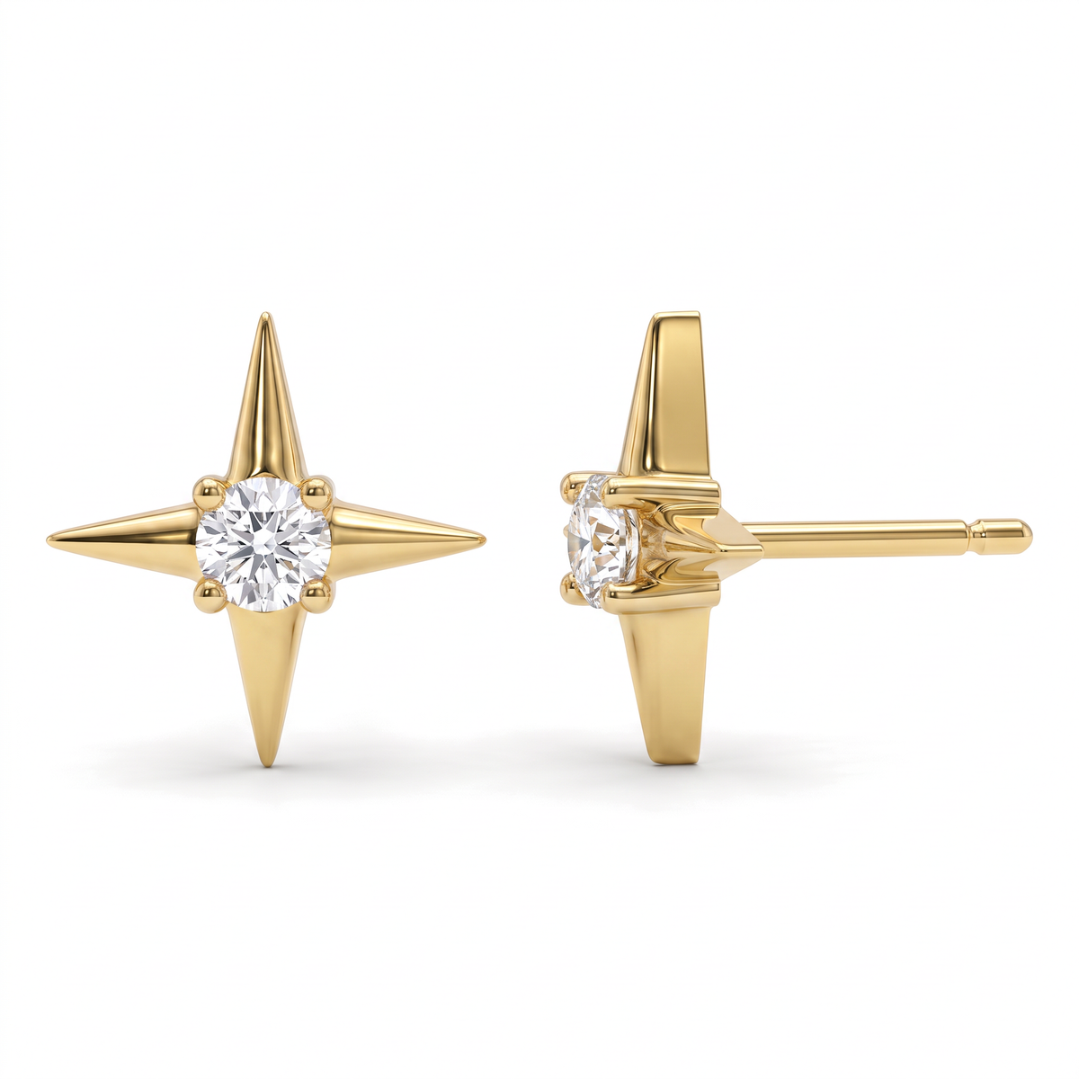 Tiny Compass Star Round Lab Grown Diamond Second Piercing Studs