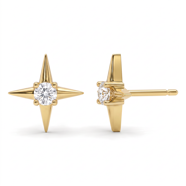 Tiny Compass Star Round Lab Grown Diamond Second Piercing Studs