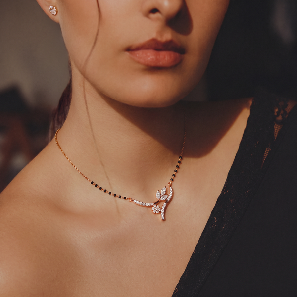 Curved Floral Twig Diamond Mangalsutra