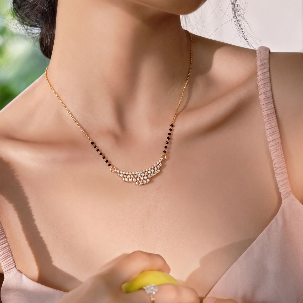 Tiered Geometric Diamond Bar Mangalsutra