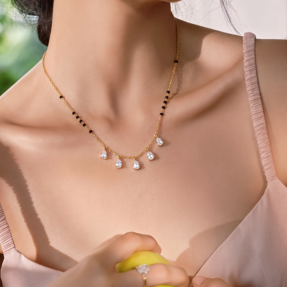 Five Pear-Drop Diamond Fringe Mangalsutra
