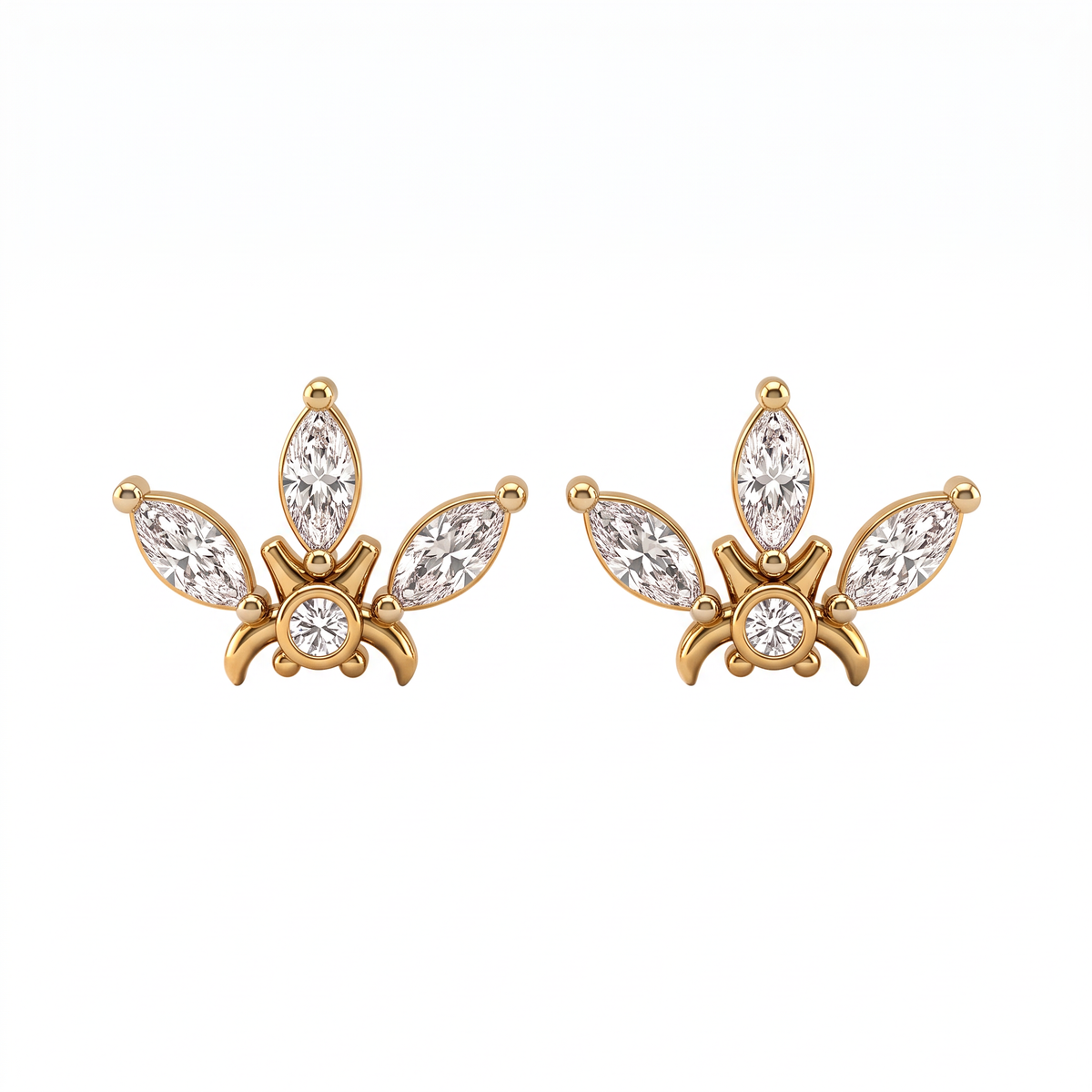 Elegant Tiara Motif Marquise Diamond Upper Lobe Piercing Studs