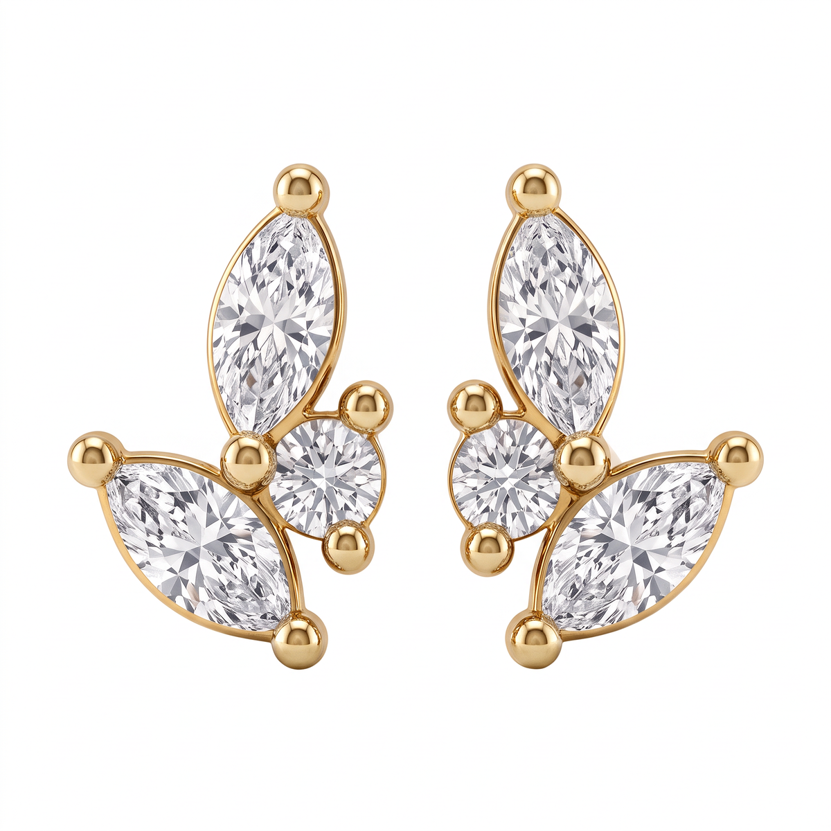 Delicate Butterfly Wing Marquise & Round Cut Lab Grown Second Hole Earrings