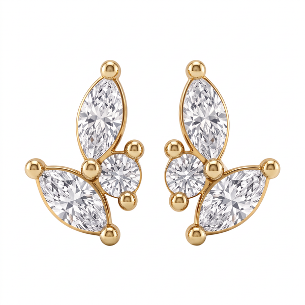 Delicate Butterfly Wing Marquise & Round Cut Lab Grown Diamond Studs