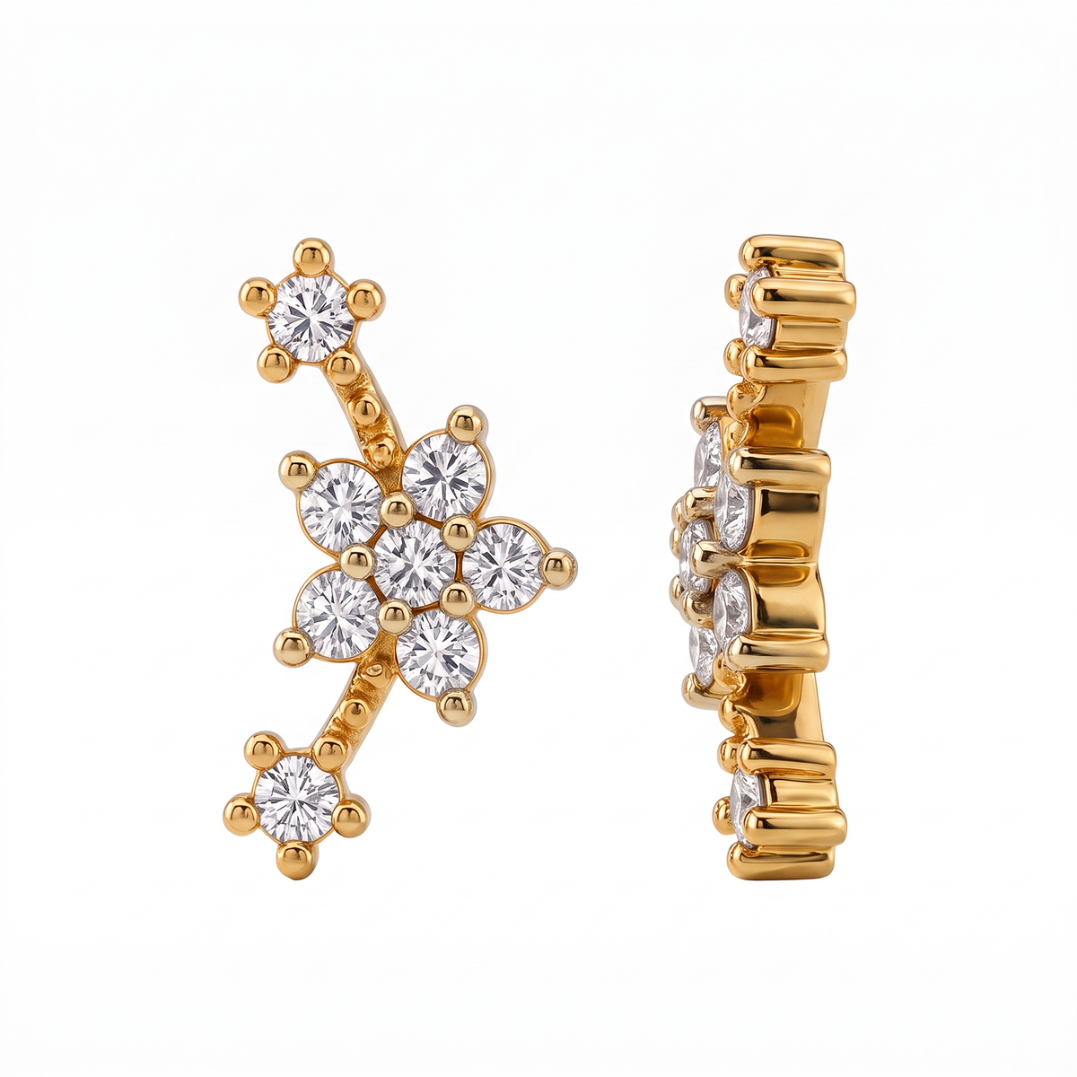 Floral Climber Round Lab Grown Diamond Second Piercing Studs