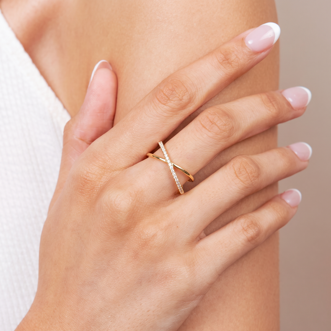 Crossover Band Round Diamond Lab Grown Ring