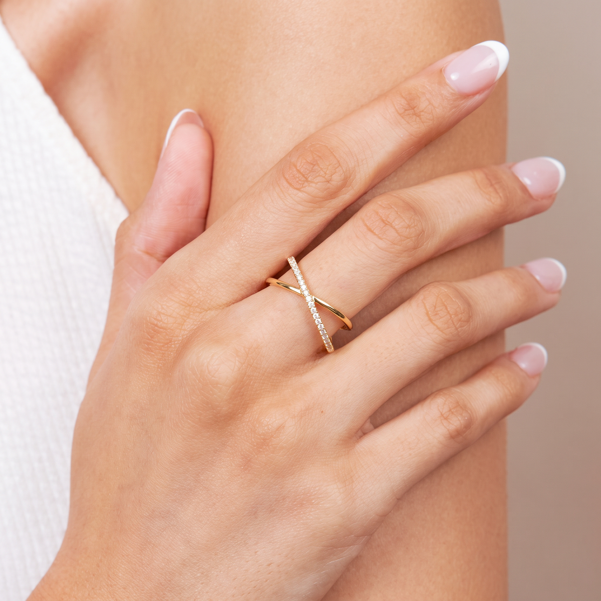Crossover Band Round Diamond Lab Grown Ring