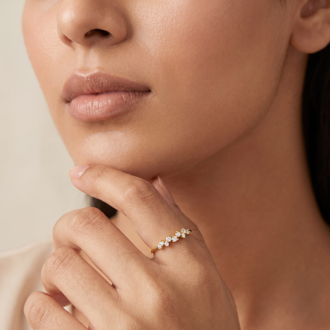 Staggered Contour Band Round Diamond Lab Grown Ring