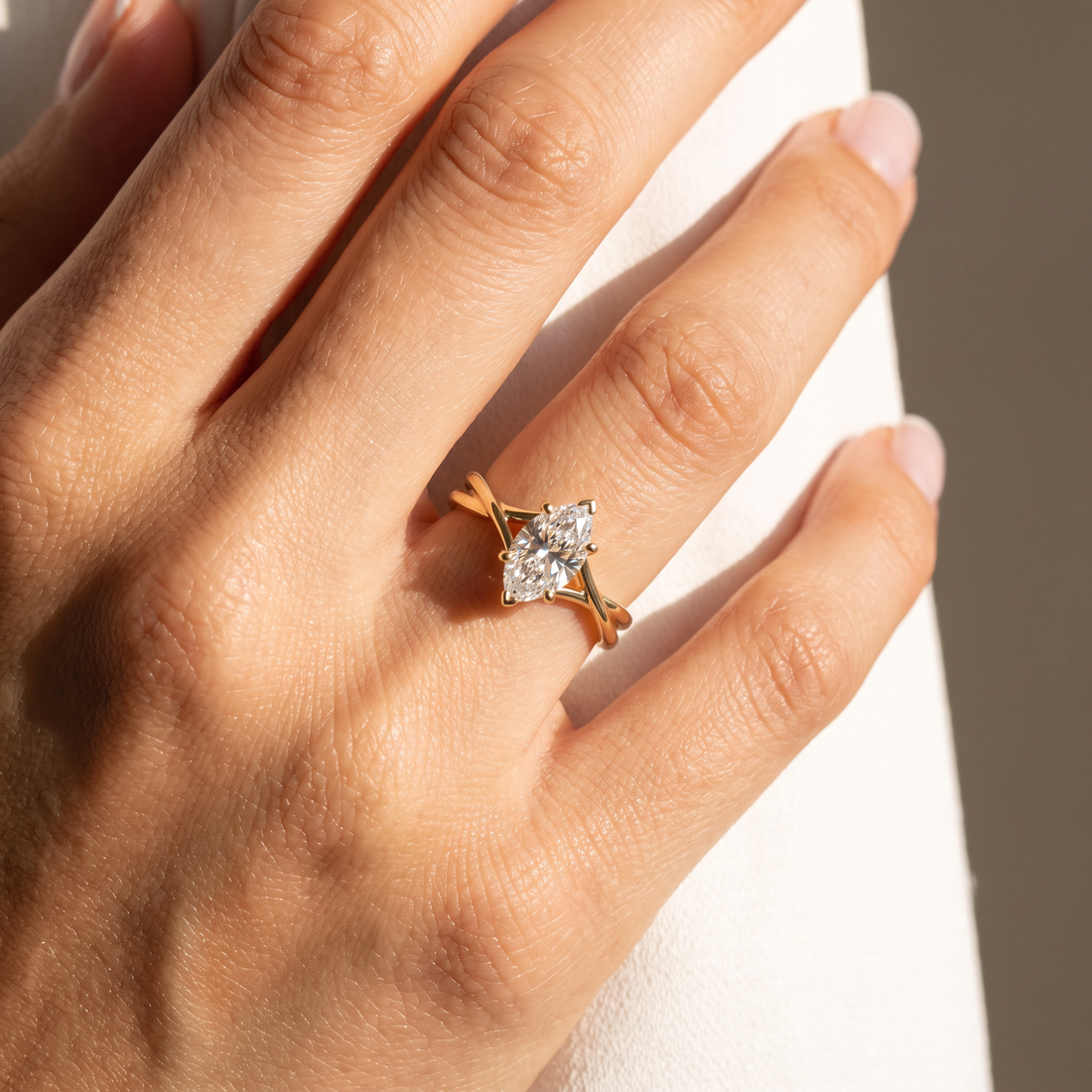 Ethereal Twisted Bypass Marquise Lab Grown Ring