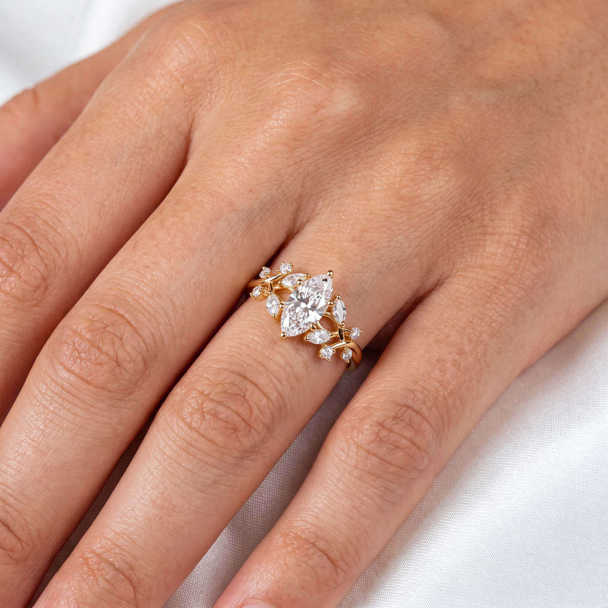 Twig Vine Marquise Solitaire Ring