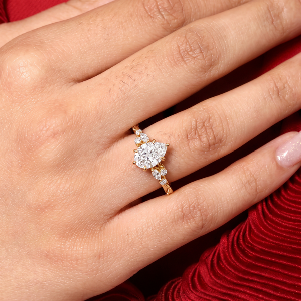Botanical Leaf Vine Pear Solitaire Ring