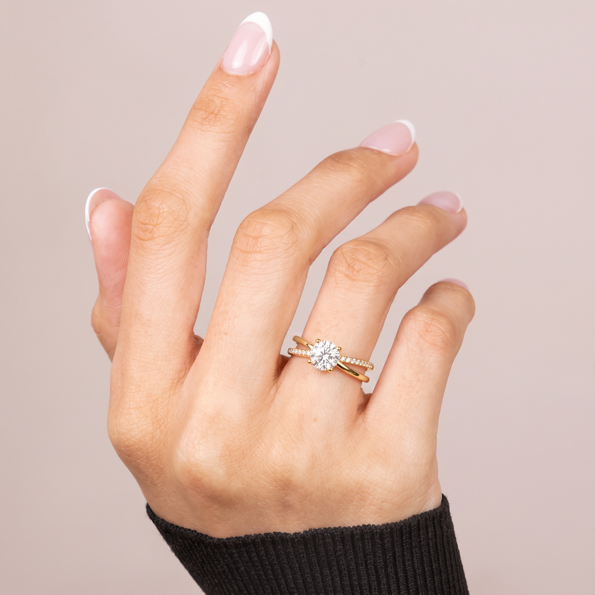 Split Shank Crossover Round Solitaire Ring