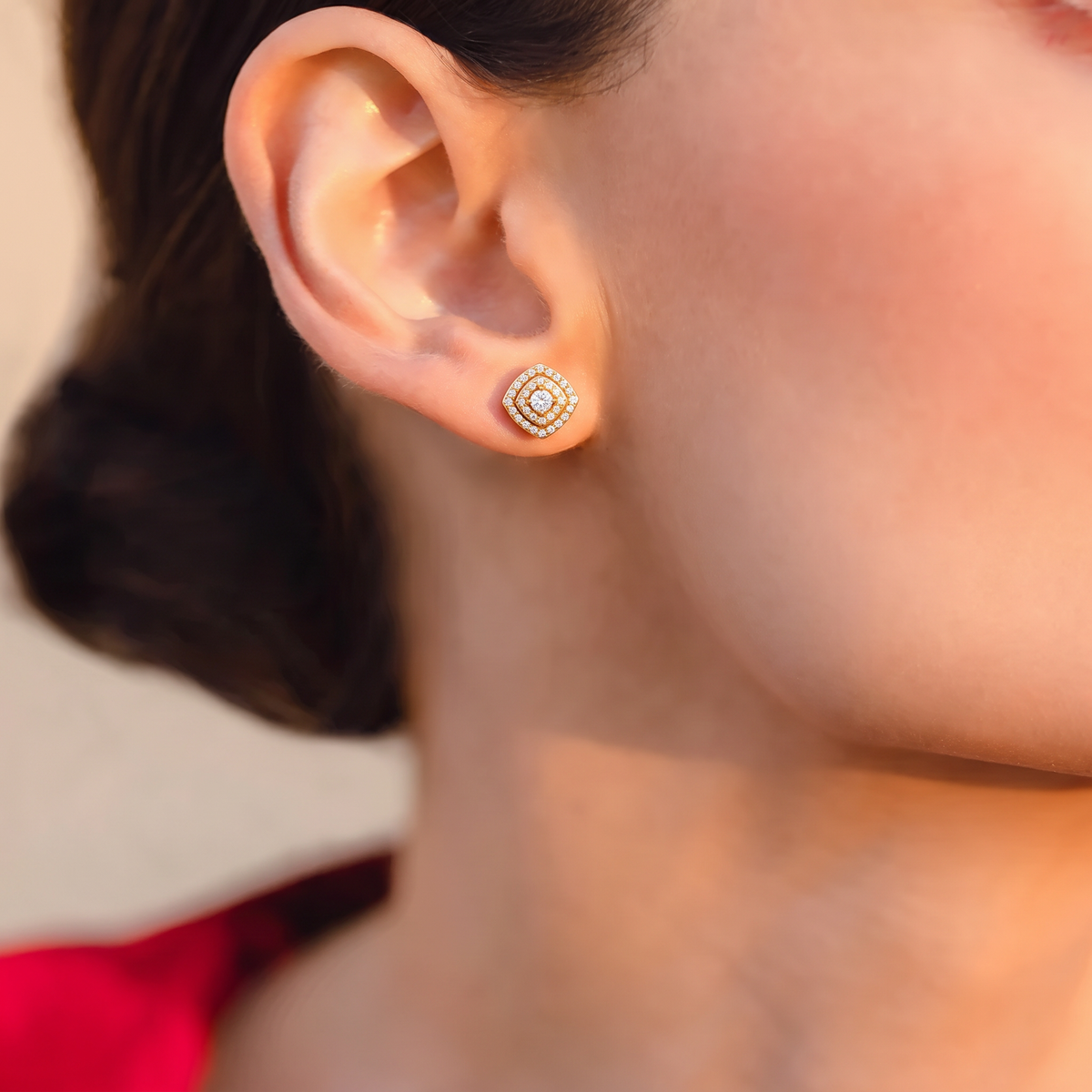 Geometric Double Halo Cushion Diamond Earrings