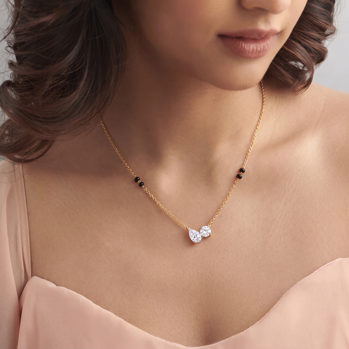 Toi et Moi Pear and Round Two Stone Diamond Mangalsutra