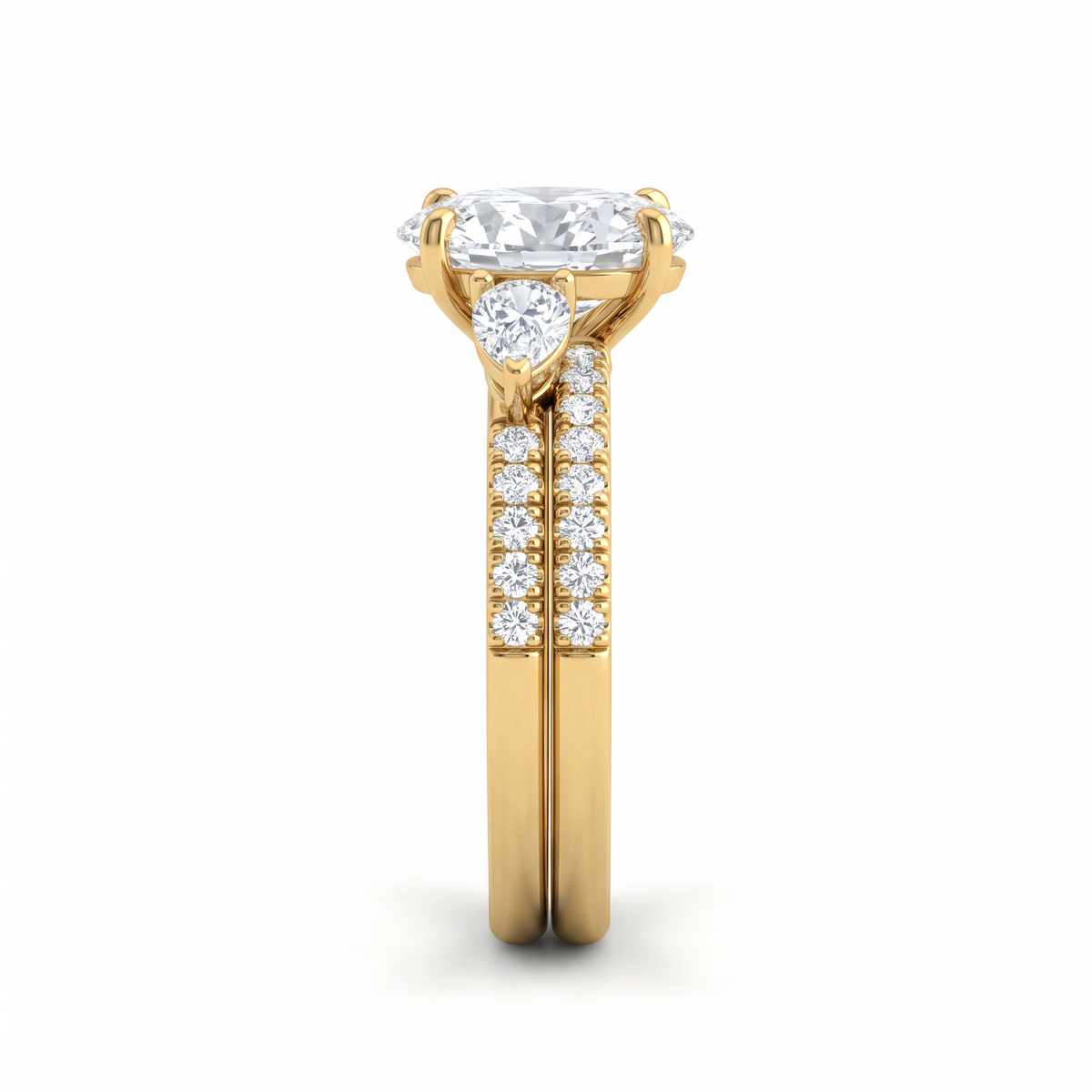 Three-Stone Pear Accent Oval Diamond Stack Ring
