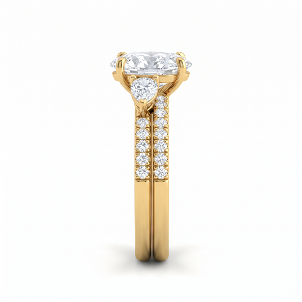 Three-Stone Pear Accent Oval Diamond Stack Ring