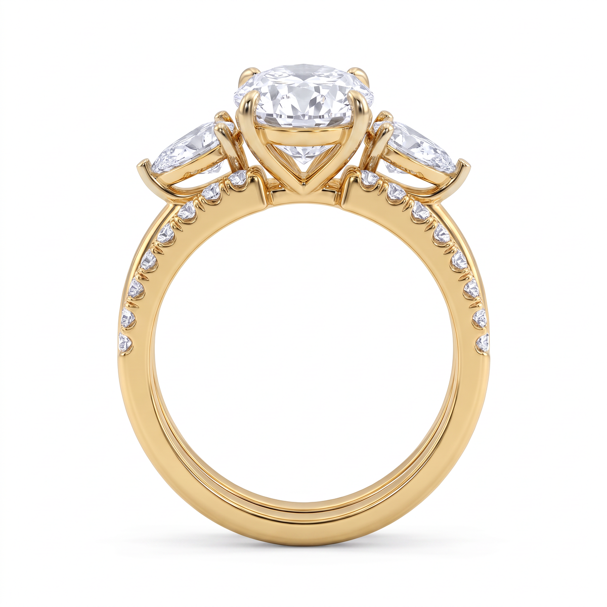 Three-Stone Pear Accent Oval Diamond Stack Ring
