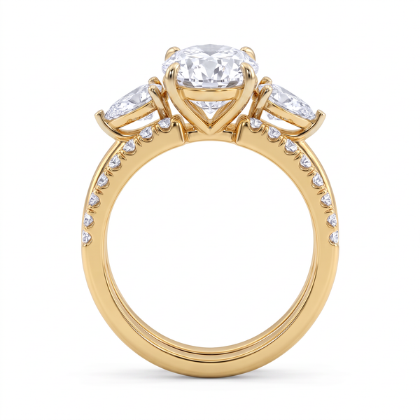 Three-Stone Pear Accent Oval Diamond Stack Ring
