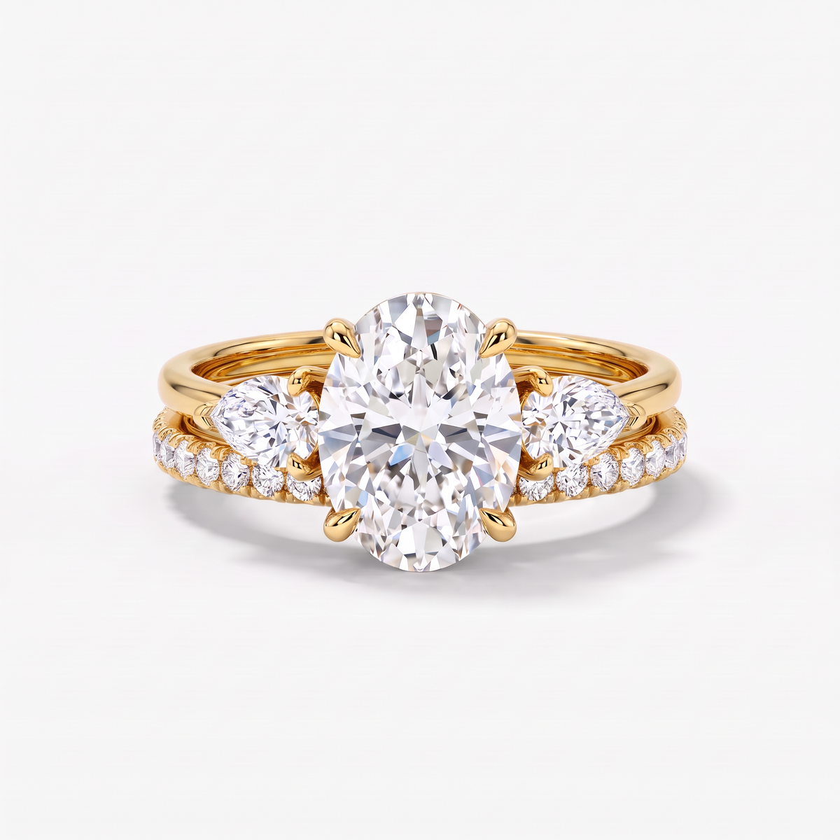 Three-Stone Pear Accent Oval Diamond Stack Ring