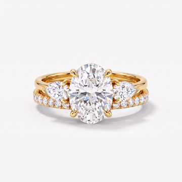 Three-Stone Pear Accent Oval Diamond Stack Ring