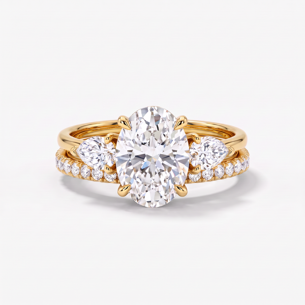 Three-Stone Pear Accent Oval Diamond Stack Ring