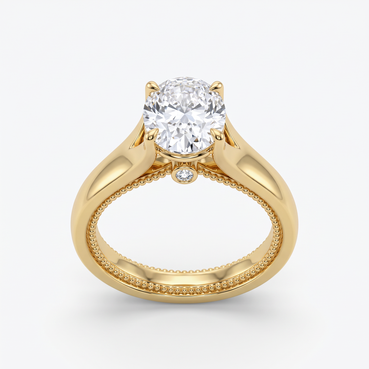 Cathedral Four-Prong Oval Solitaire with Hidden Bezel Diamond Ring