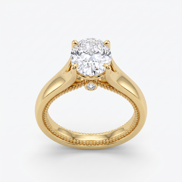 Cathedral Four-Prong Oval Solitaire with Hidden Bezel Diamond Ring