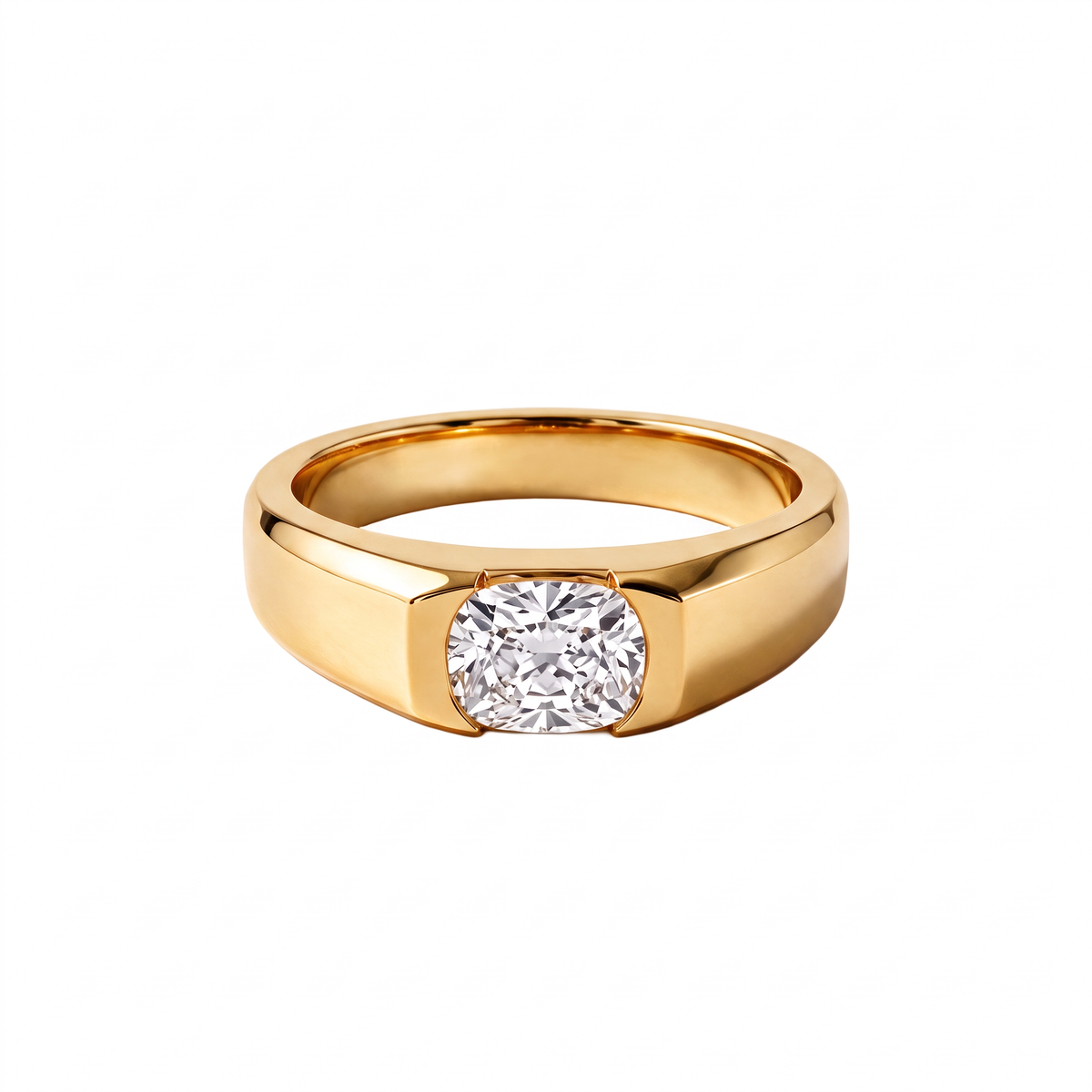 Beveled Signet Cushion Solitaire Men's Ring