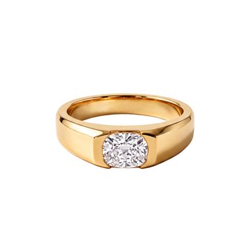 Beveled Signet Cushion Solitaire Men's Ring