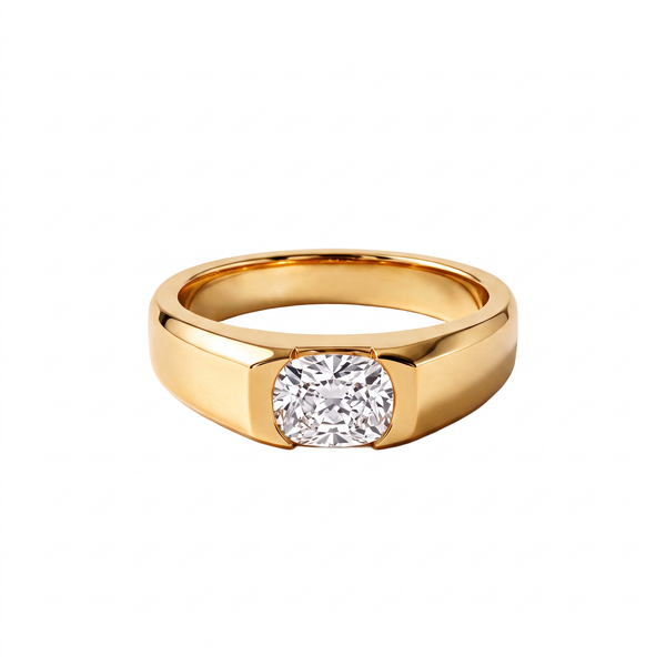 Beveled Signet Cushion Solitaire Men's Ring