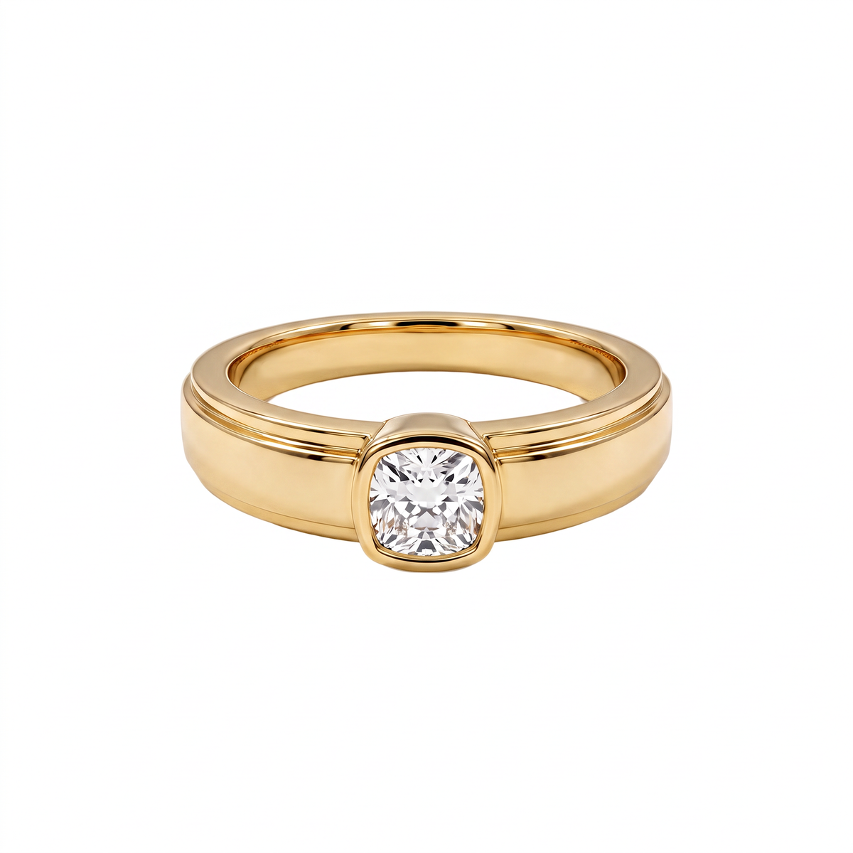 Step-Edge Bezel Cushion Solitaire Men's Ring