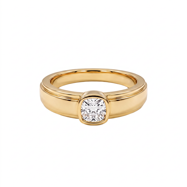 Step-Edge Bezel Cushion Solitaire Men's Ring